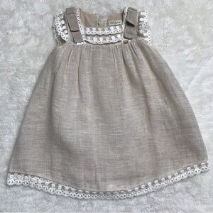 Pili Carrera Baby's Beige White Linen Dress Size 12 Months
